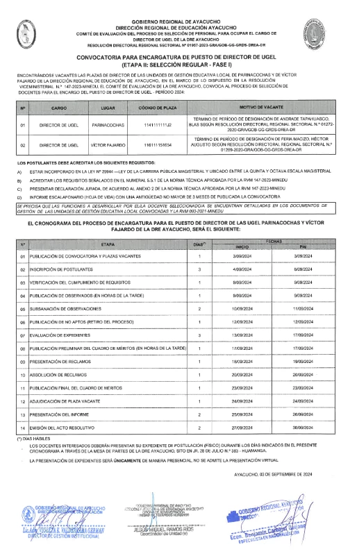 CONVOCATORIA ENCARGATURA DIRECTOR DE UGEL - 2024