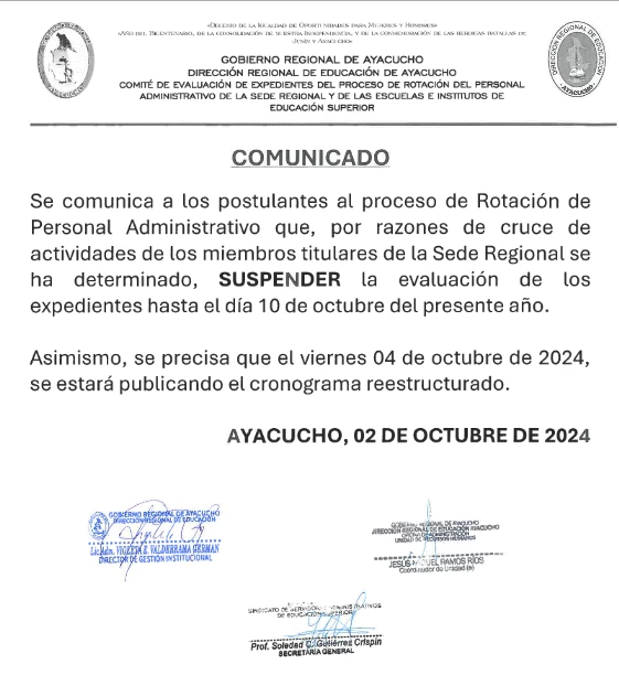 PROCESO DE ROTACIÓN DE PERSONAL ADMINISTRATIVO DL 276 - COMUNICADO