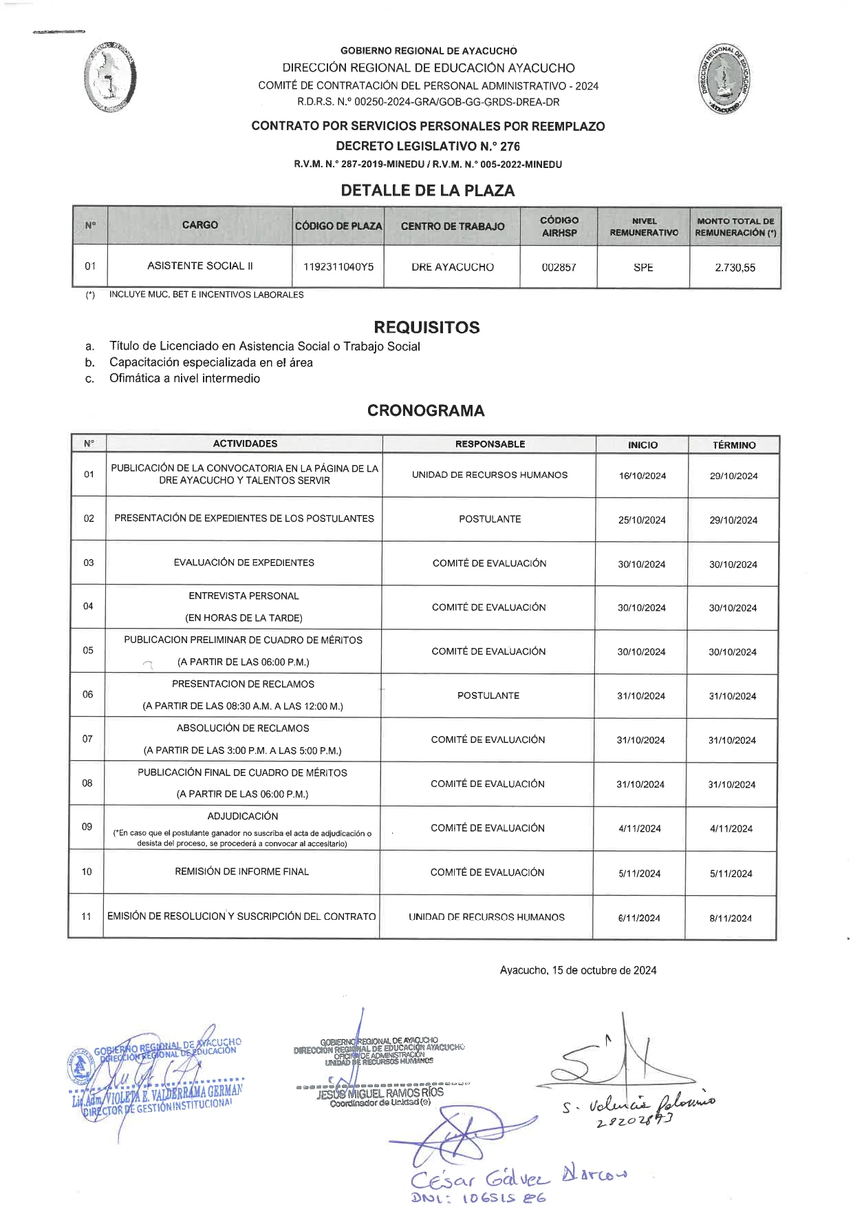 CONVOCATORIA CONTRATO - ASISTENTE SOCIAL