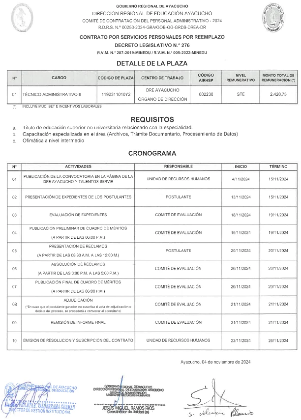 CONTRATO POR SERVICIOS PERSONALES POR REEMPLAZO