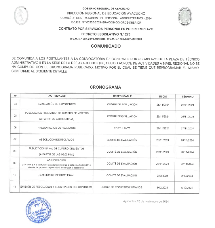 CONVOCATORIA CONTRATO - TÉCNICO ADMINISTRATIVO II [REPROGRAMACIÓN]