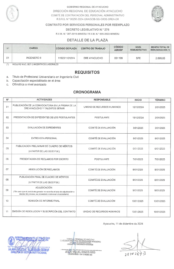 CONTRATO POR SERVICIOS PERSONALES POR REEMPLAZO - 2025 [INGENIERO II]