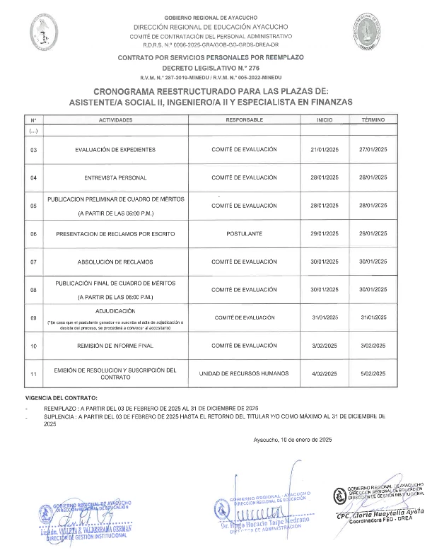 CONTRATO POR SERVICIOS PERSONALES - DLEG 276 (CRONOGRAMA REESTRUCTURADO)