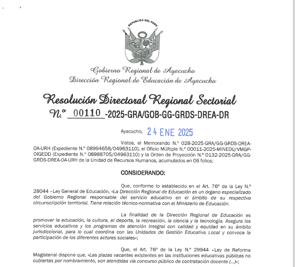 CRONOGRAMA REGIONAL DE CONTRATACIÓN DOCENTE EN EDUCACIÓN BÁSICA Y TÉCNICO-PRODUCTIVA