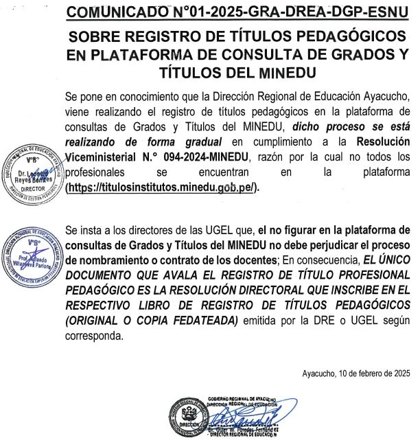 REGISTRO DE TÍTULOS EN LA PLATAFORMA DE CONSULTAS Y GRADOS Y TÍTULOS DEL MINEDU