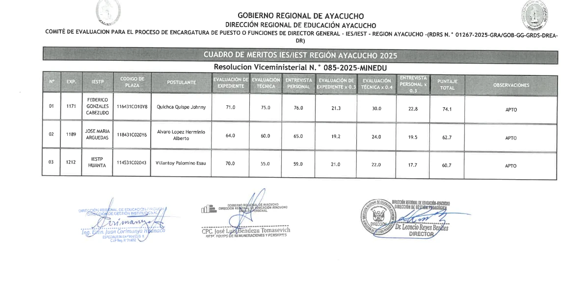 CUADRO DE MERITOS IES/IEST REGIÓN AYACUCHO 2025
