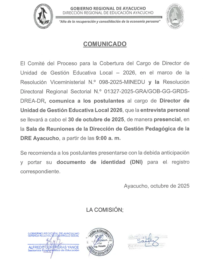 COMUNICADO - PROCESO DE DIRECTORES DE UGEL 2026