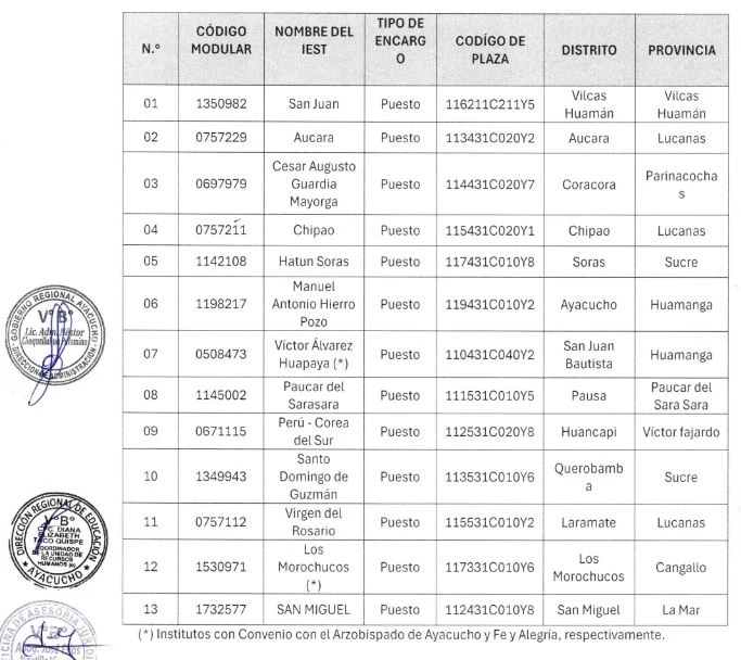 CONVOCATORIA ADICIONAL PARA ENCARGATURA DE PUESTOS DE DIRECTOR GENERAL DE LOS IEST/IES, PARA EL PERIODO 2026