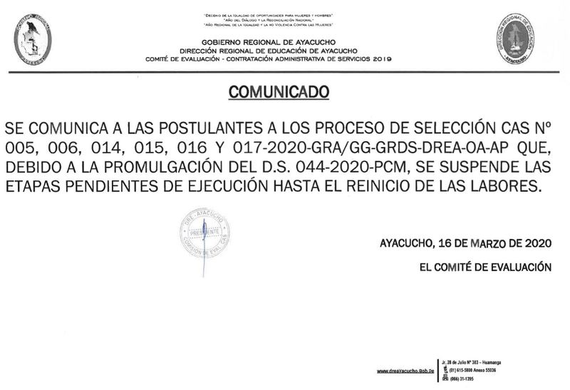 SE COMUCA A LAS POSTULANTES A LOS PROCESOS DE SELECCION  005,006