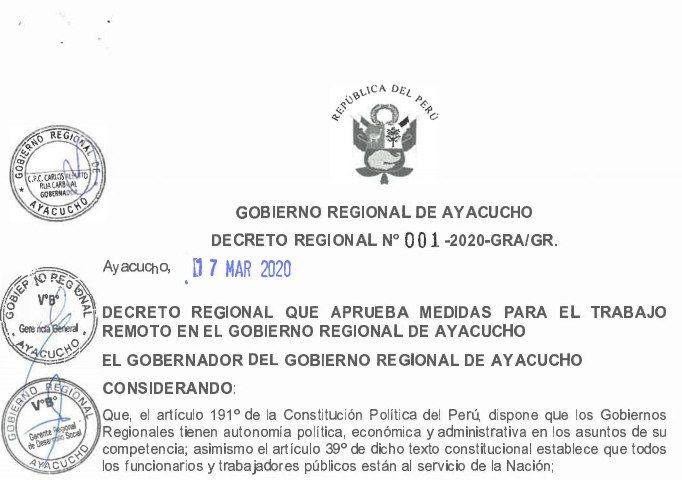 DECRETO REGIONAL QUE APRUEBA MEDIDAS PARA EL TRABAJO REMOTO