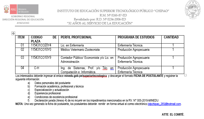 SEGUNDA CONVOCATORIA PARA  CONCURSO PÚBLICO DE MERITOS