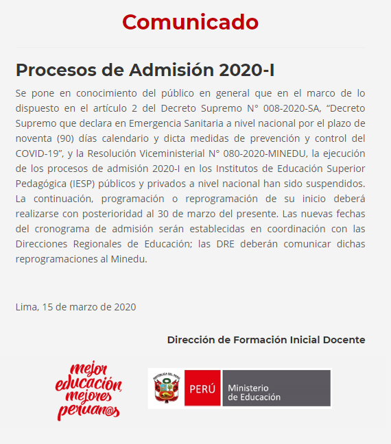 PROCESO DE ADMISION 2020-I