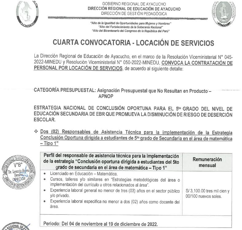 CUARTA CONVOCATORIA MÚLTIPLE - LOCACIÓN DE SERVICIOS