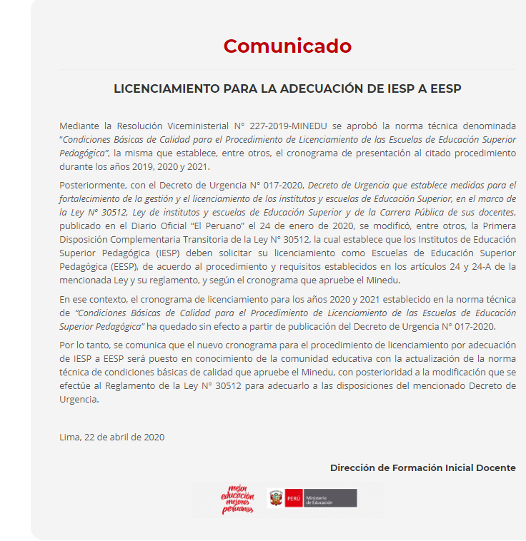 LICENCIAMIENTO PARA LA ADECUACION DE IESP A EESP
