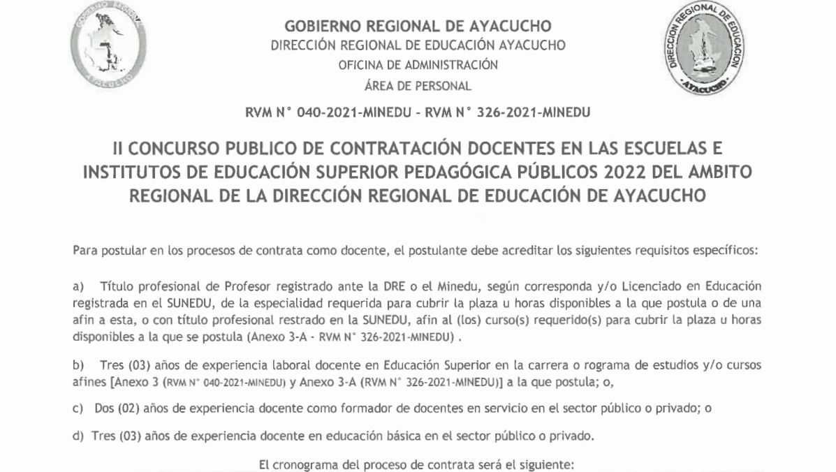 II CONCURSO PUBLICO DE CONTRATACIÓN DOCENTE IESPP 2022